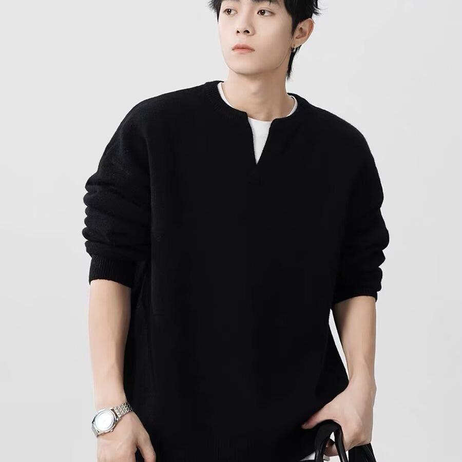 Unisex V-Neck Retro Japanese Sweater, Autumn 2025 Edition - Trendy Couple's Knitwear in High-End Lazy Style