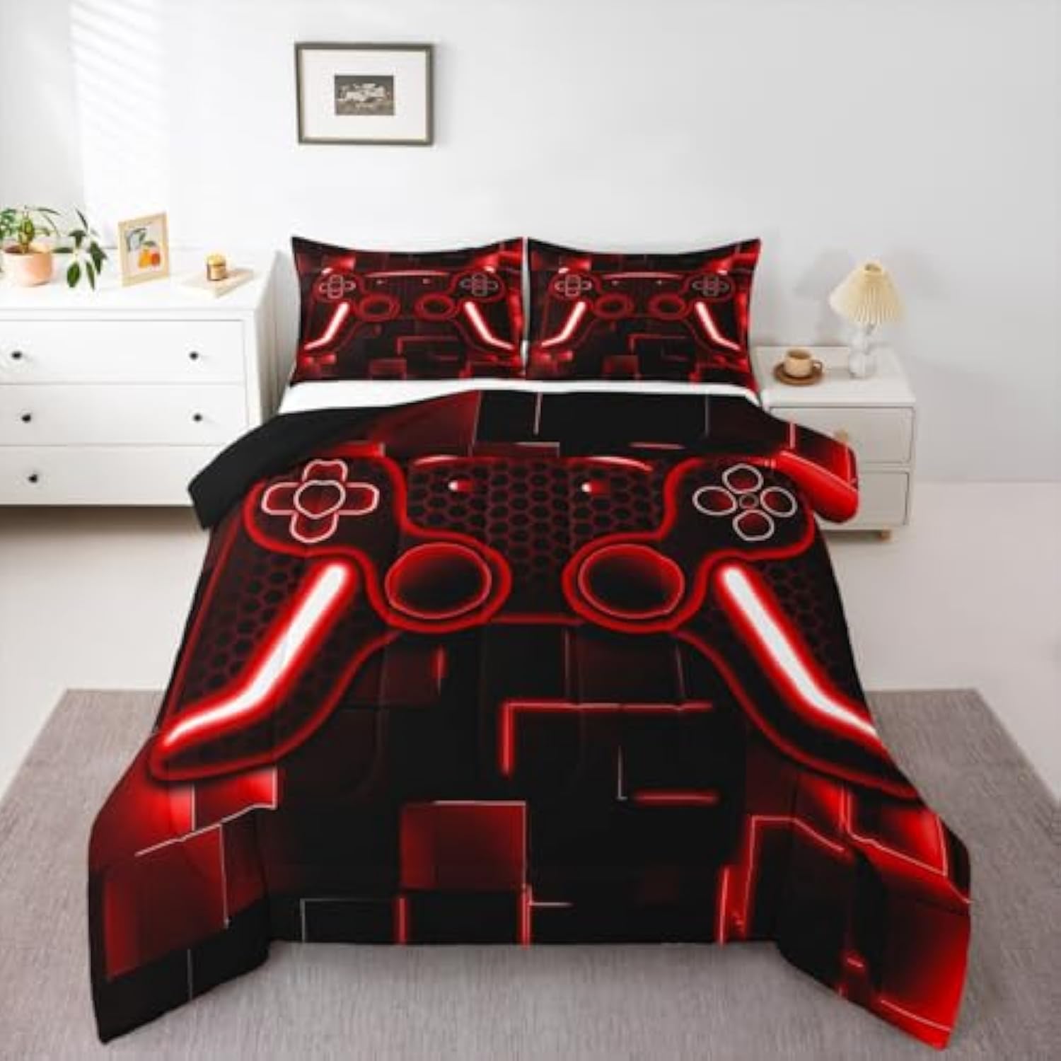 

Comforter 2/3Pcs Bedding Set Game Console Comforter For Kids Girls Teen 3D Black Gamepad Gaming Bed Sets With 1 +2 S Comforter (quilt)-EU Single(135*200cm)3pcs