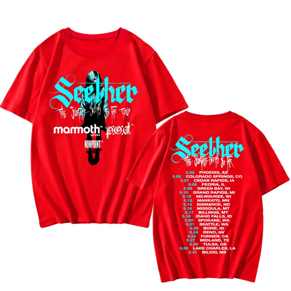 Cotton Tees The Surface Seems So Far Tour 2025 T-shirt Seether Rock Band Printing Tshirts Short Sleeve Summer Unisex Streetwear