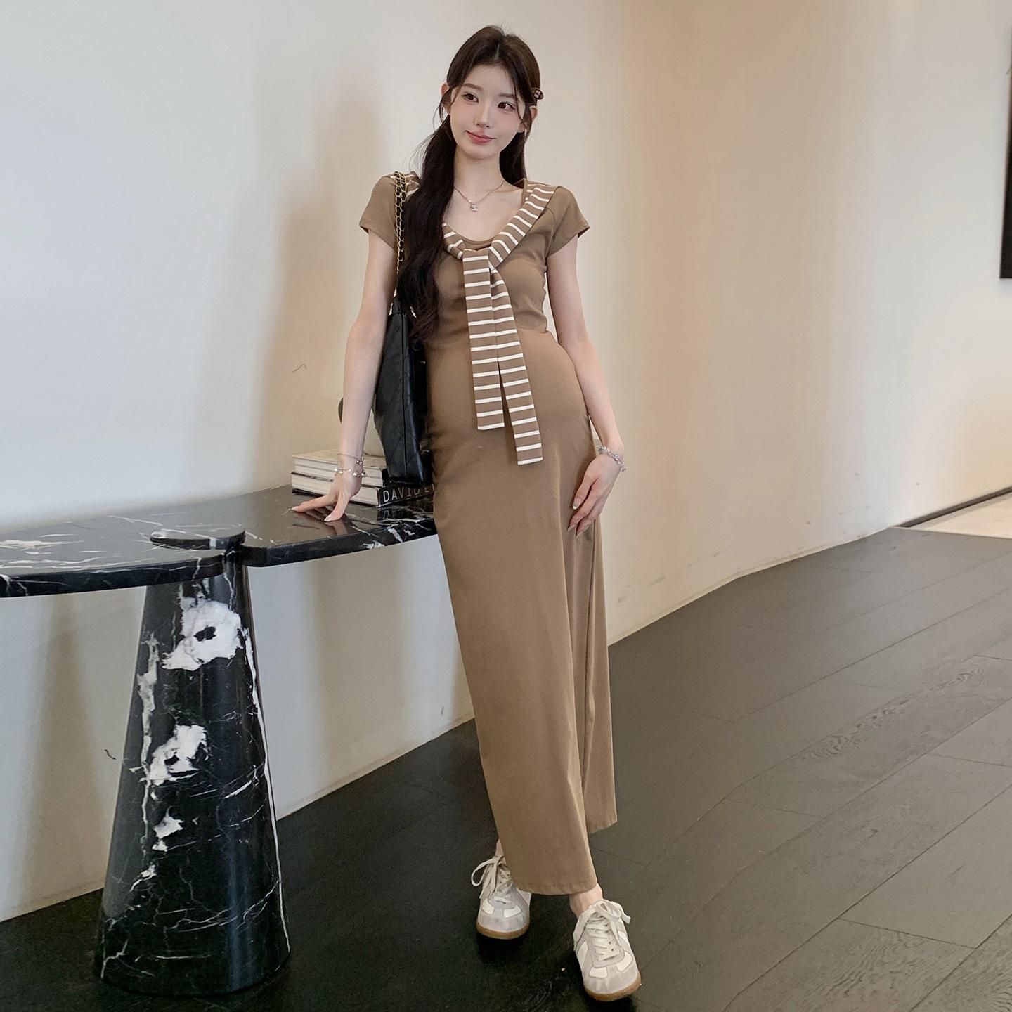 

2026 Summer Korean Style Striped Knit Shawl Dress Set 2XL хакі