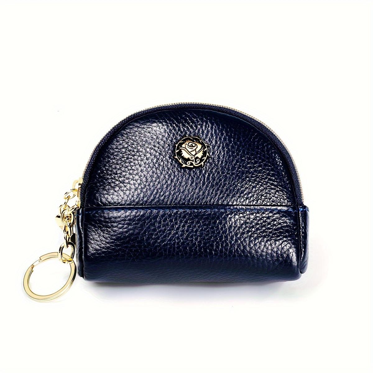 

Leather Coin Purse with Keychain Small Zipper Pouch for Coins, Keys & Cards темно-синього кольору