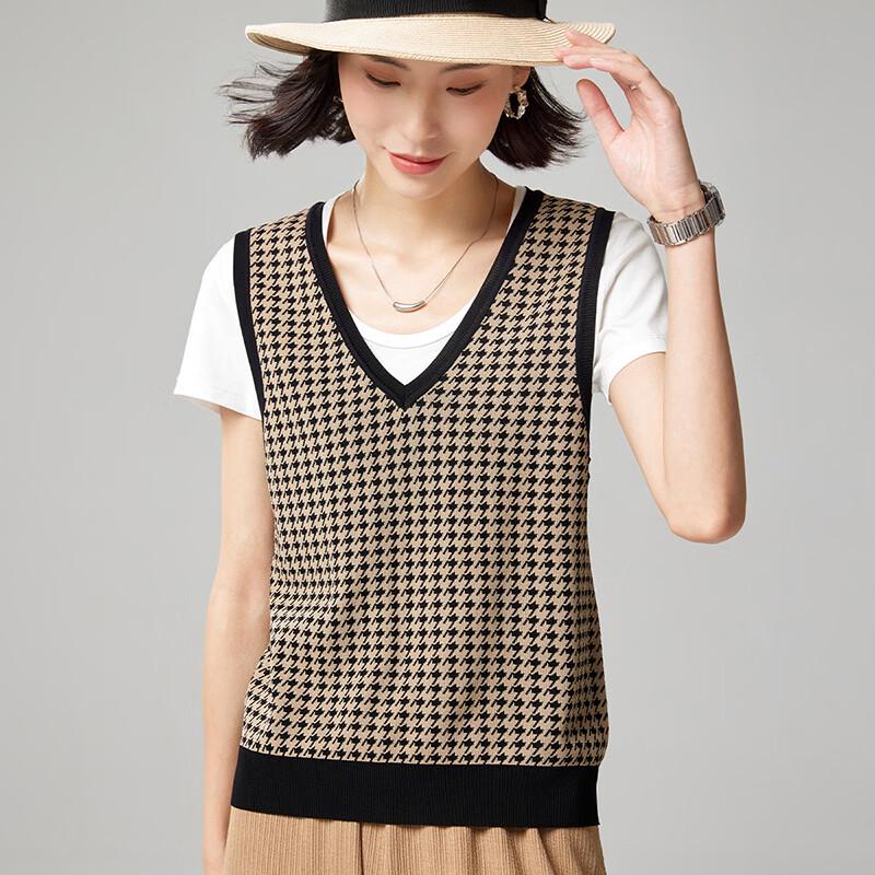 Women's Vintage Houndstooth Knitted V-Neck Sleeveless Vest