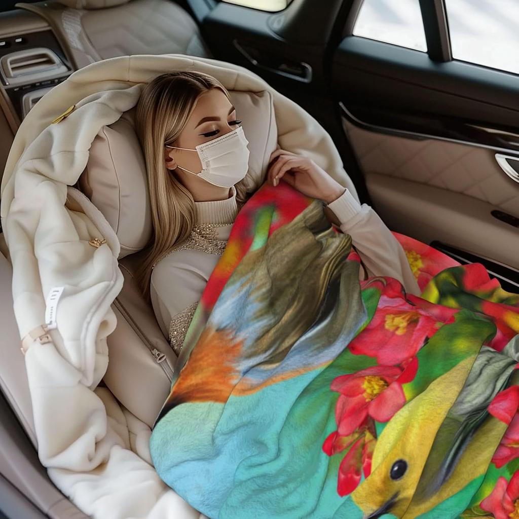 Spring Birds Blooming Flowers Throw Blankets All Season Ultra Soft Warm Fleece Blanket for Home Bed Sofa Couch Chair Outdoor Tra