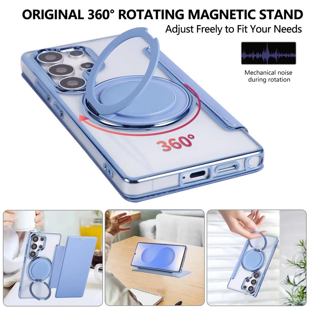 Rotating Stand Magnetic Phone Case for Samsung S26 S25 S24 S23 Ultra S22 Plus Leather Slot Card Wallet Magsafe Transparent Cover