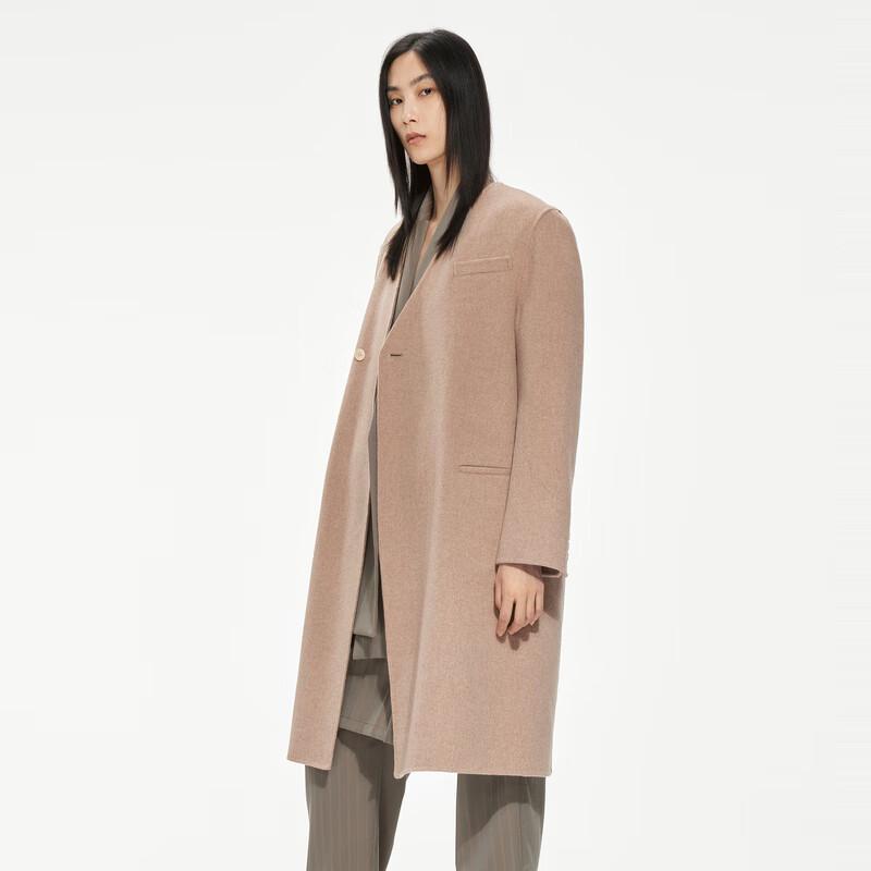 JNBY Women's Loose V-Neck Wool Cashmere Blend Winter Coat