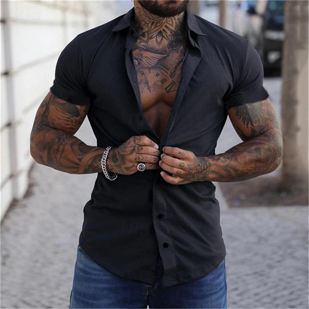 Men's Summer Short Sleeved Solid Color Lapel Shirt, Comfortable, Soft, Fashionable and Casual, 9-color Short Sleeved Button