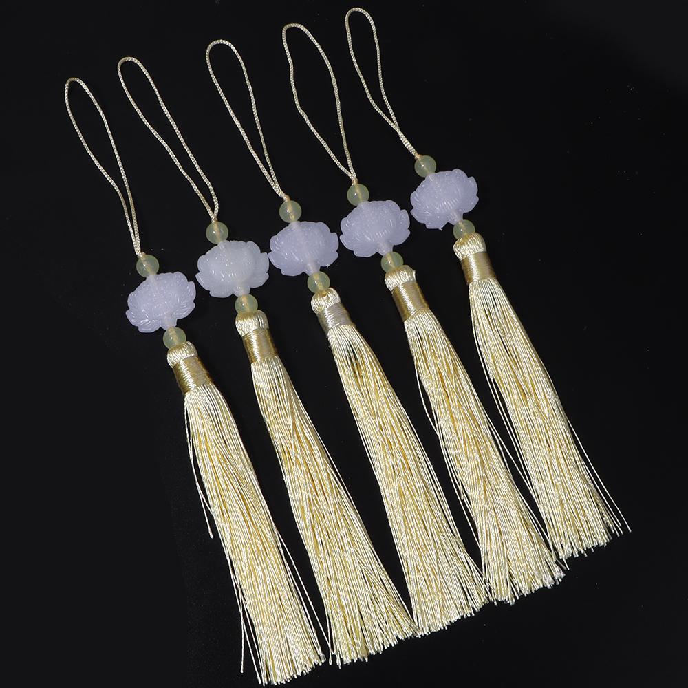 10pcs 23cm Tassel Silk Fringe Trim Colorful Handmade White Jade Lotus Tassels For DIY Bookmarks Souvenir Home Party Gift Decor