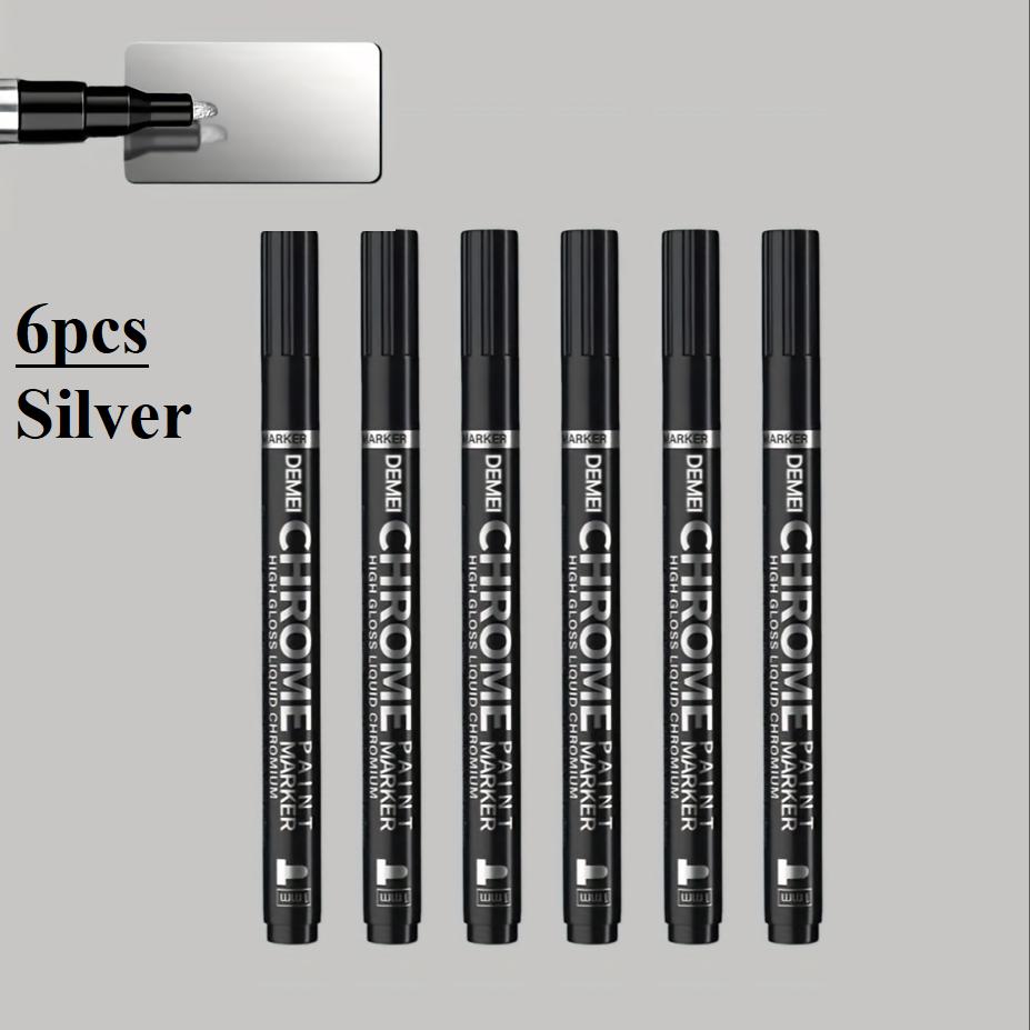 

Reflective Metallic Marker Pens, DIY Liquid Signature Model, High Gloss, For Professional Use 6pcs серебряный