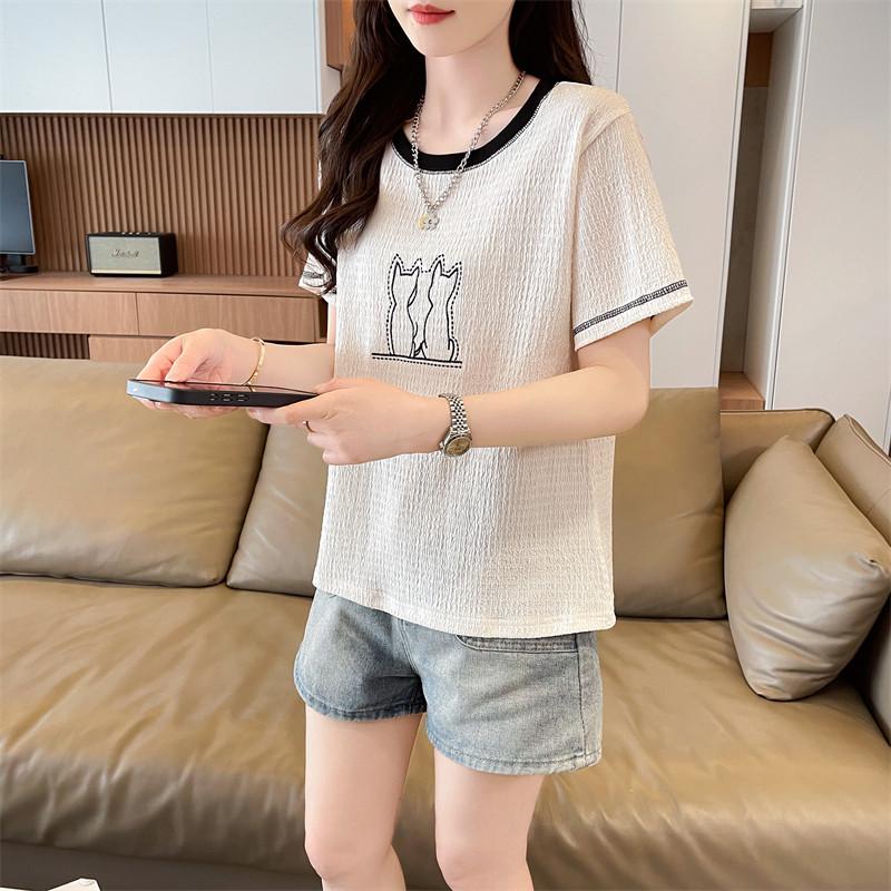 W3T Women's Cat Print Slimming Short Sleeve Summer T-Shirt