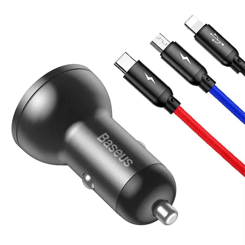 Ładowarka Samochodowa Baseus Z Wyświetlaczem 24W + Kabel Usb 3W1 Baseus Three Primary Colors 1,2M