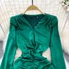RUGOD High Quality Sexy V-neck Dress Spring 2025 New Slim Slim Pleated Ruffle Hip Wrap Short Dress Single-breasted