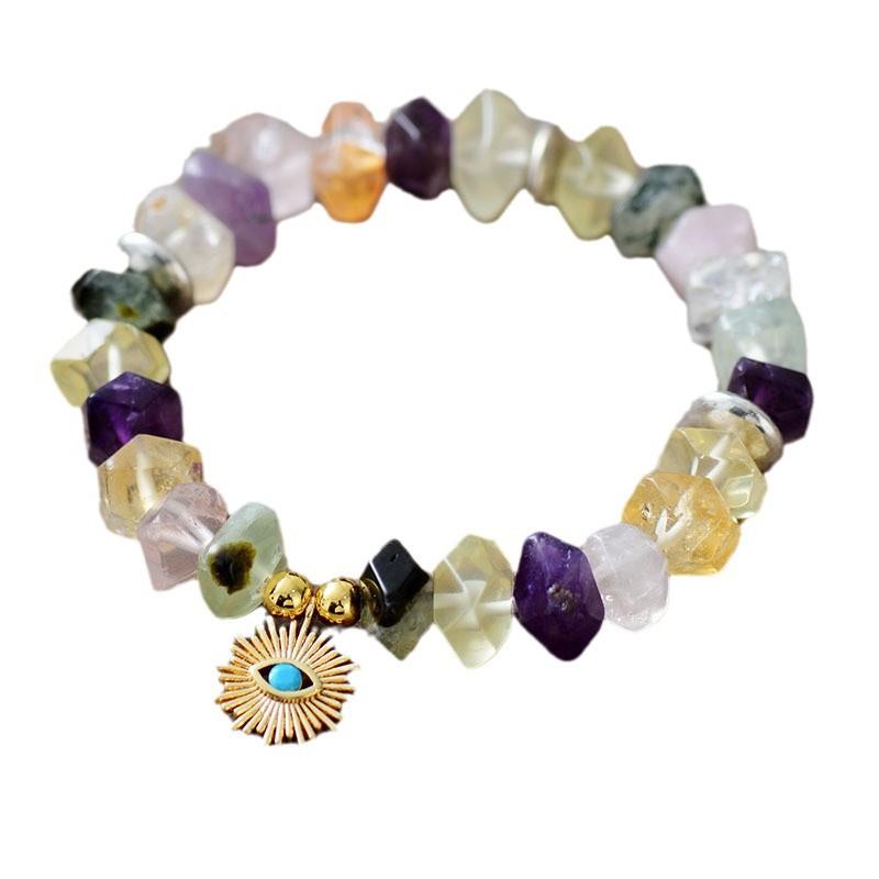 Natural stone crystal handmade beaded eye pendant elastic bracelet European and American yoga jewelry
