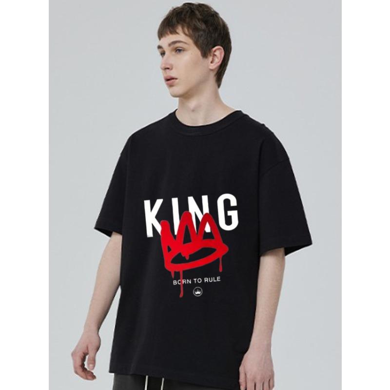 King T-Shirt mit schwarzem Kronen-Graffiti-Print und dem Statement-Print „Born To Rule“ für lässige Streetwear-Mode