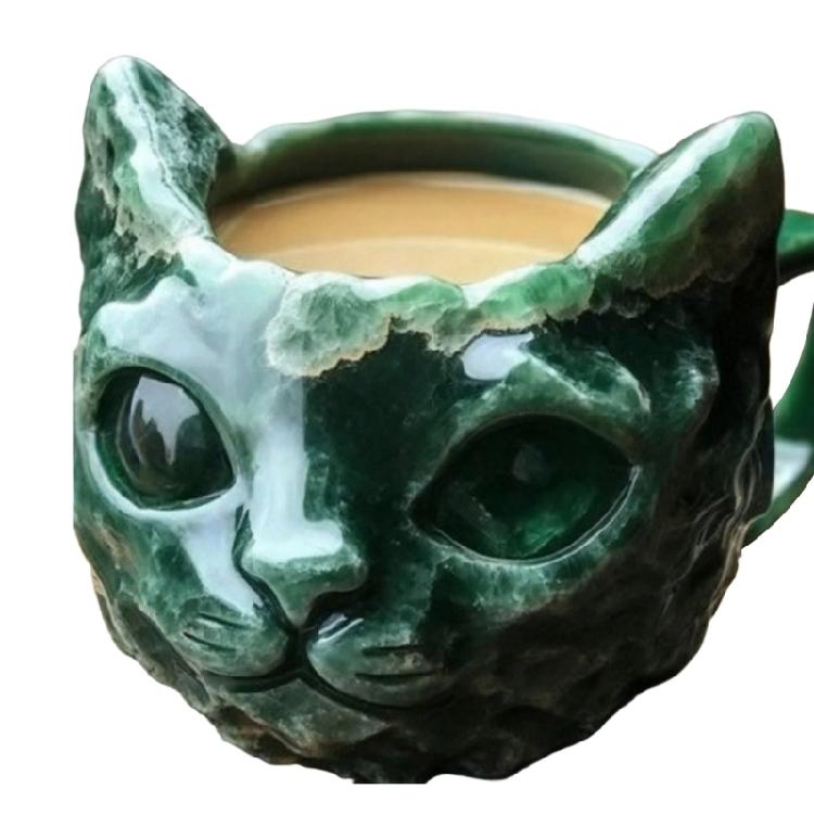 Elegantní Křišťálová Kočičí Tvář Hrnček na Kávu Ručně Vyráběná Pryskyřice Umělecký Sběratelský Předmět Pro Dekorace s Kočičí Tematikou Odolné Nádobí