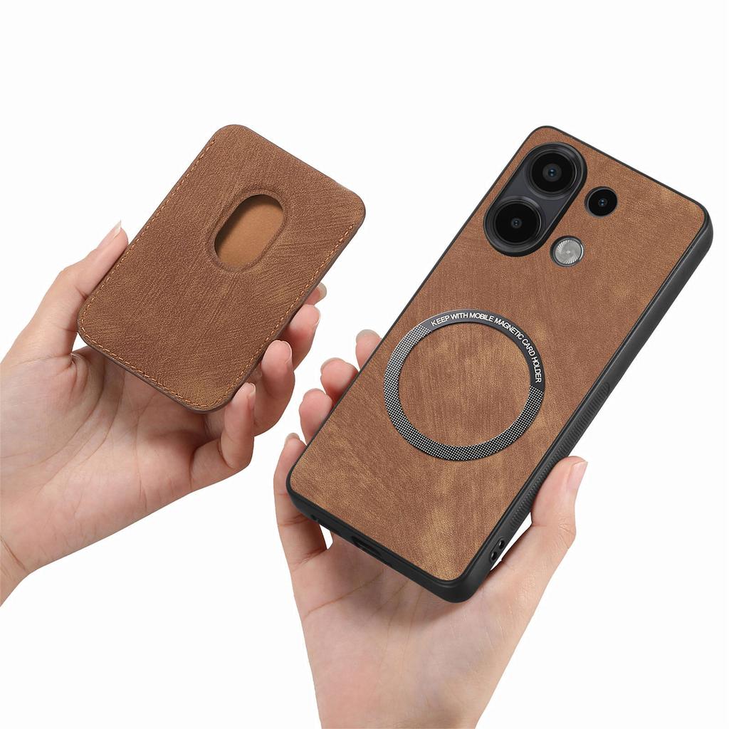 For Xiaomi Redmi Note 13 4G Magnetic Case Leather Back Cover with Detachable Card Holder
