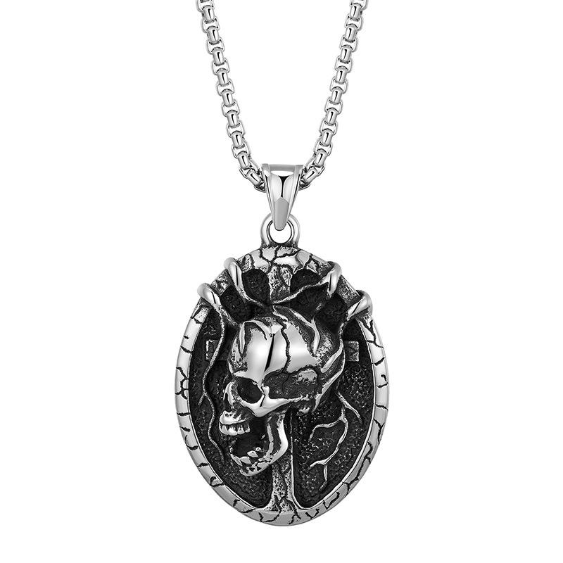 2024 Retro Skull Titanium Steel Pendant Necklace for Men - European American Style Half Face Stainless Steel Jewelry