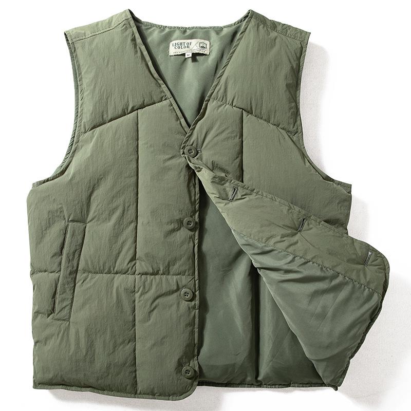 Herren Japanischer Retro V-Ausschnitt Flauschige gesteppte Weste - Warm & Ärmellos für Herbst/Winter Outdoor