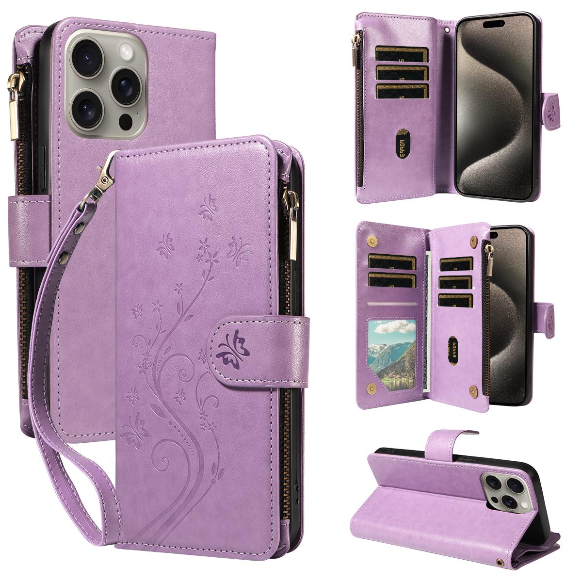 

Leather Phone Case for IPhone 17ProMax 17Pro 17E 17 AIR Protective with Magnetic Wallet Stand and Other FeaturesFashion Embossed iPhone17e фіолетовий