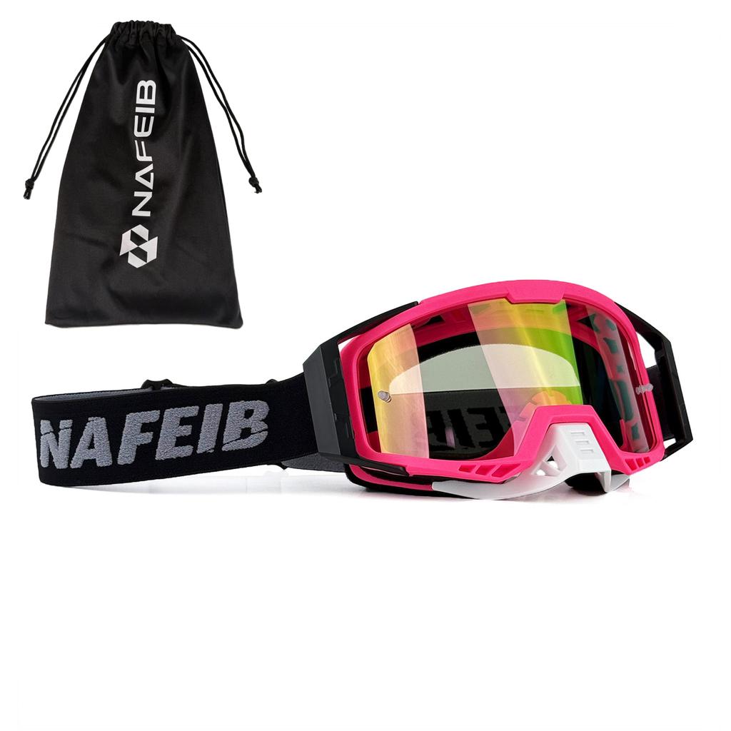 NAFEIB Motocross Goggles with Storage Bag Anti-UV Windproof Dustproof Dirt Bike ATV Off-Road Racing Goggles for Men Women