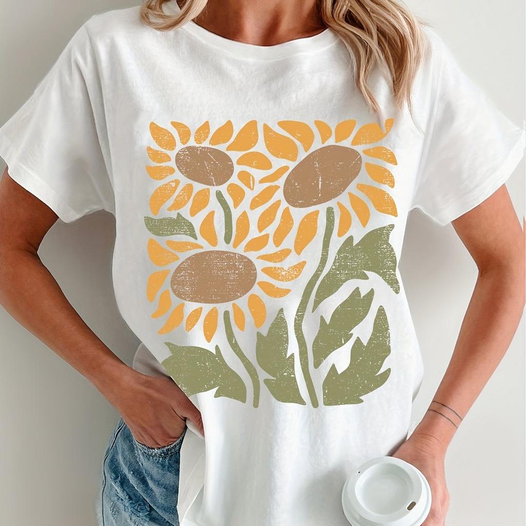2026 Sommer Retro Damen Bohemian Stil Blumenprint T-Shirt Unisex Baumwolle und Atmungsaktiv Kurzarm Oversized Locker Lässig