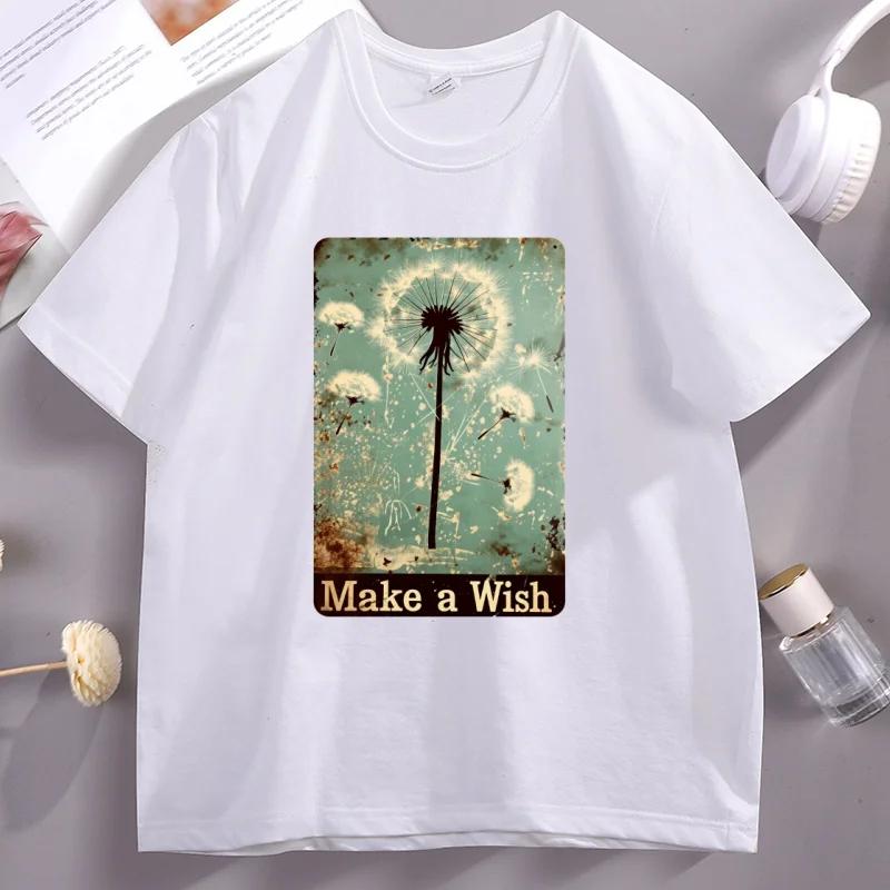 Vintage Dandelion Make A Wish T Shirt Unisex Unisex Casual Cotton Short Sleeve Round Neck Tshirts High Quality Oversized Clothes