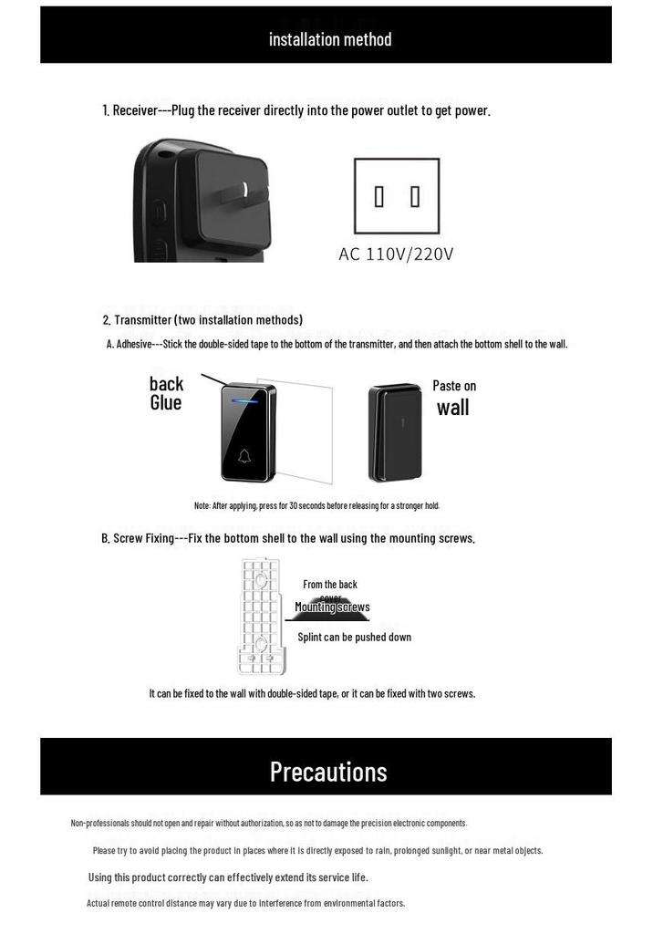 Waterproof Wireless Doorbell with Long-Range, Self-Powered Smart SOS Button for Elderly