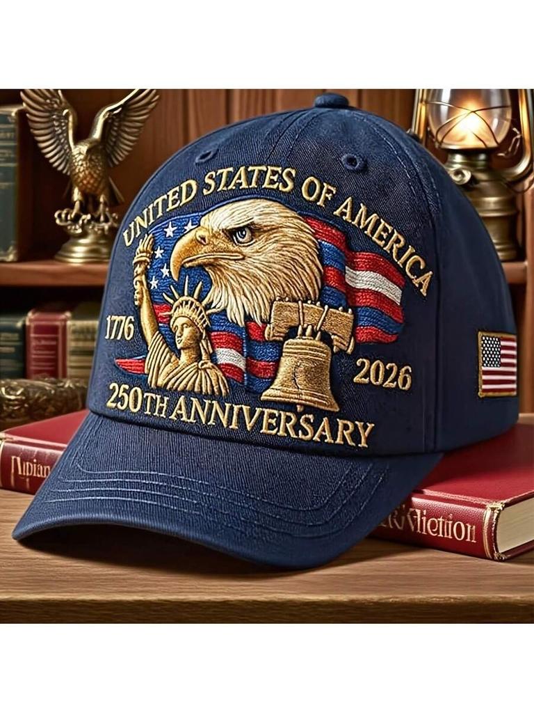 Książka Patriotyczna na 250. Rocznicę Baseballowa Czapka Haftowany Orzeł Dzwon Wolności Flaga 1776-2026