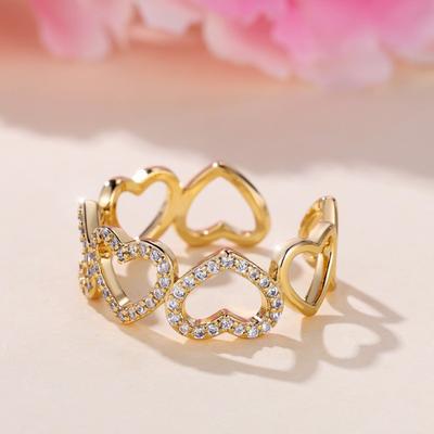 Wish Creative Fashion Gold Hollow Heart Diamond Ring Female Simple