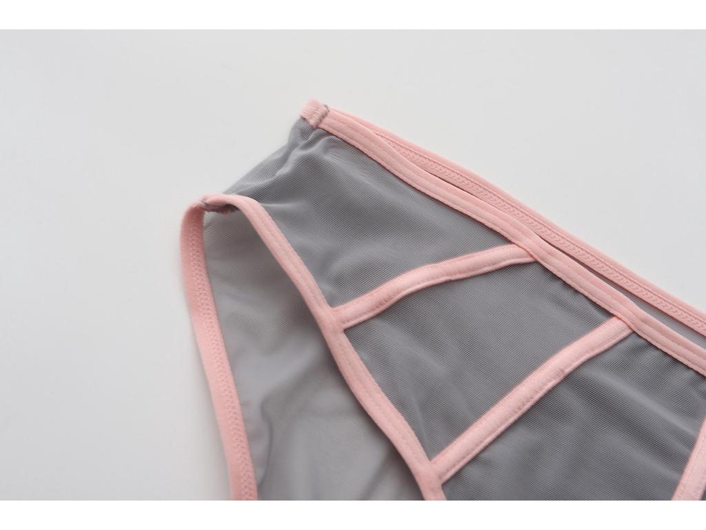 French Color Block Low-Waist Mesh Hip-Hugging Briefs for Women