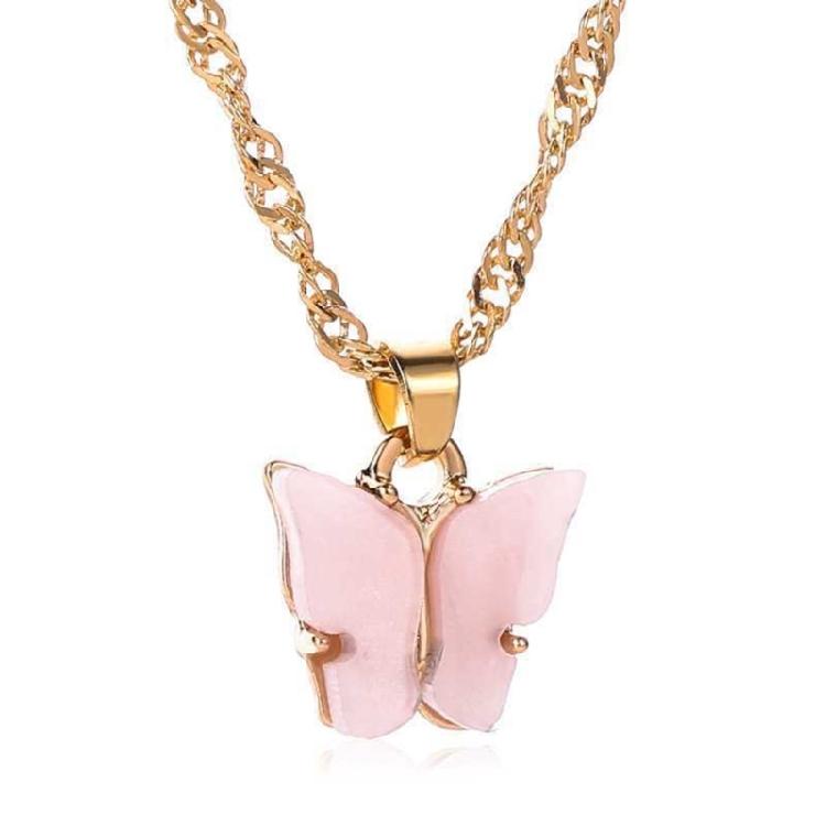 Vibranting Color Butterfly Pendant Necklace With Adjustable Chain Portable Sturdy Acrylic Jewelry Accessory for Girls