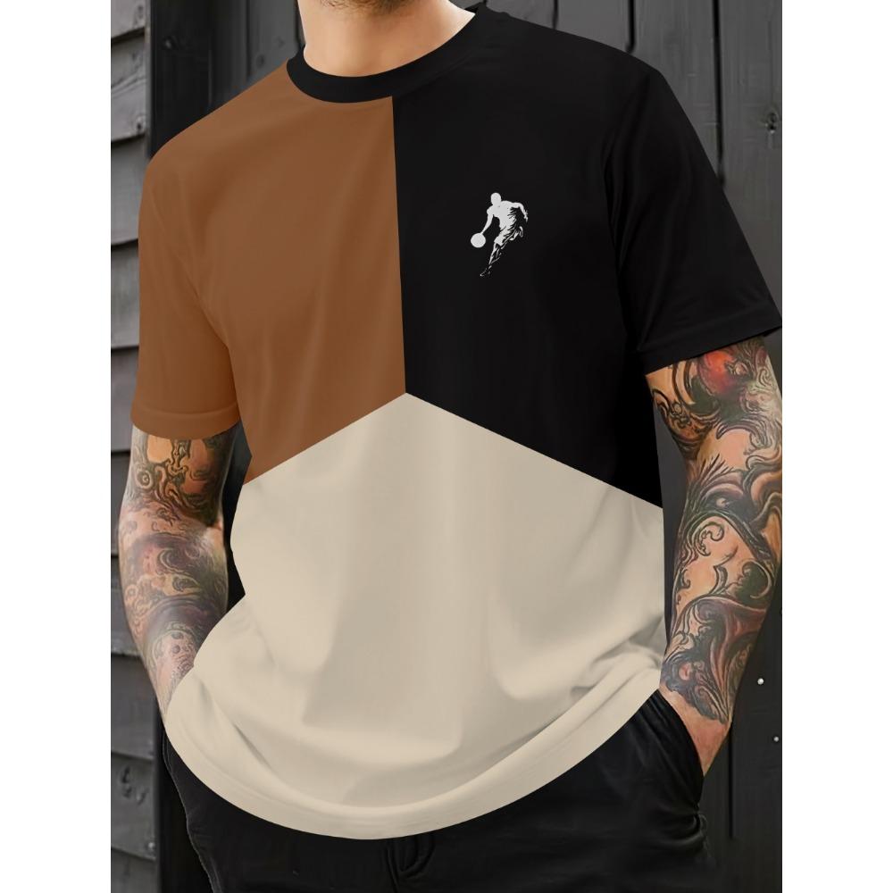 Fashionable and minimalist men's T-shirt with striped printed short sleeved shirt, oversized top for summer