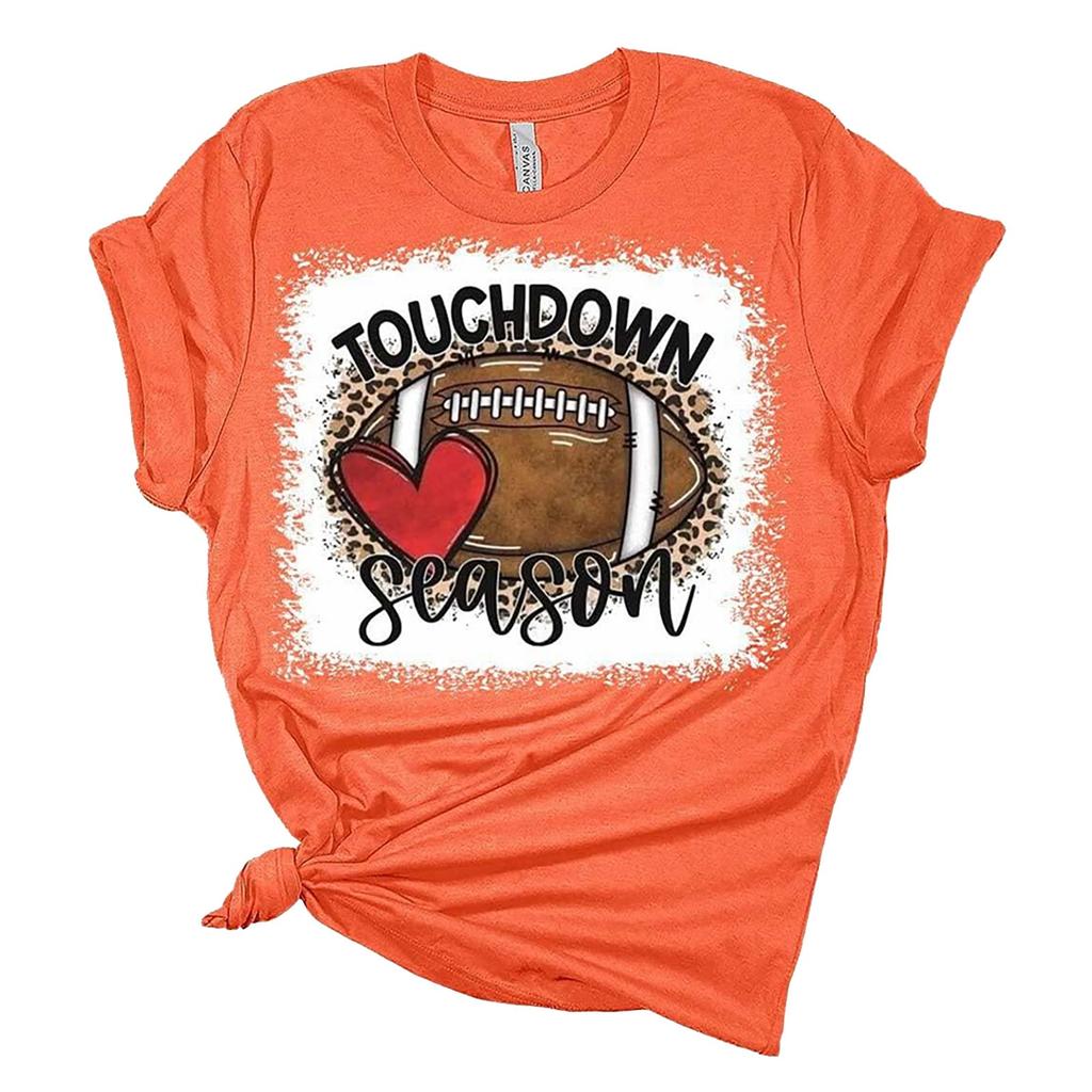 TOUCHDOWN SEASONWomen's Casual Fashion Casual Short Sleeve Rugby Print Round Neck T-shirt Top