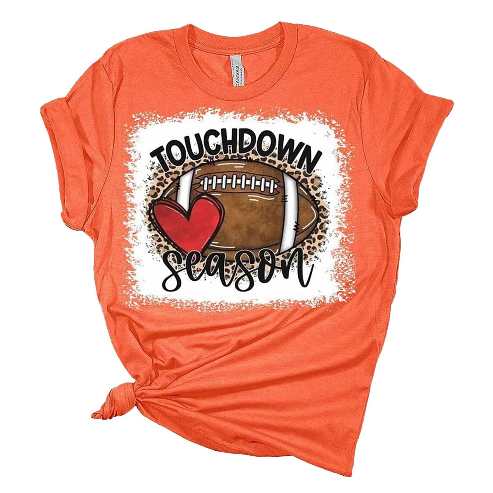 

TOUCHDOWN SEASONЖенская повседневная модная футболка с коротким рукавом и круглым вырезом с принтом регби S оранжевый