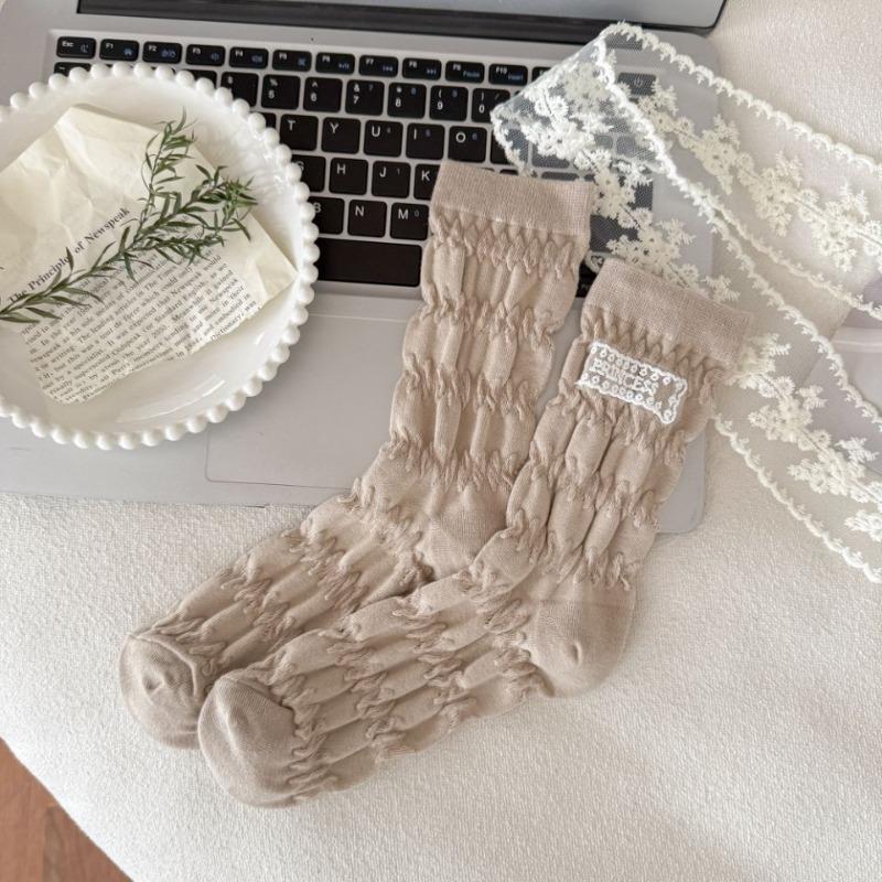

Кружевные носки до середины икры с плиссировкой и пузырями, женские трехмерные модные носки, носки-гольфы в студенческом стиле 1 pair хаки