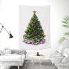 White Realistic Christmas Tree Wall Tapestry Gold Red Ornament Ball Tinsel Gift Box Bow Minimalist Holiday Aesthetic Home