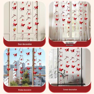 Butterfly Beaded Curtain for Wedding or Bridal Bedroom Decor - Hanging Ornaments & Pull Flower Set for New Room Preparation