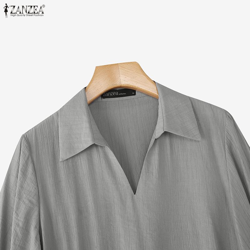 ZANZEA Women Casual V-Neck Loose Summer 3/4 Sleeve Blouse