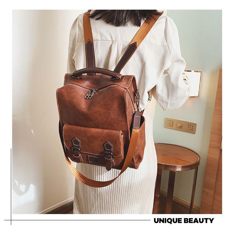 Preppy Retro Large-Capacity Women's Travel Backpack - Trendy PU Schoolbag for College Students