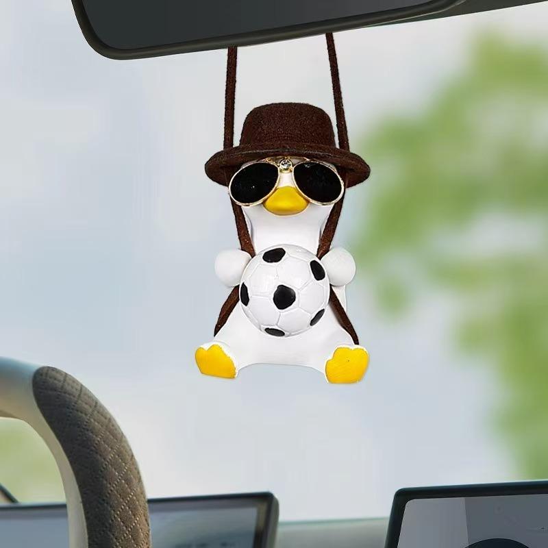 Gypsum Cool White Swing Duck with Sunglasses Automoblie Decor Car Rearview Mirror Ornaments Creative Duck Auto Decoration