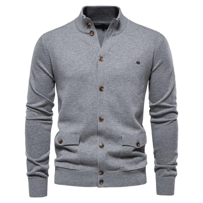 Mens Solid Color Knit Cardigan Sweater Winter Casual Slim Fit Cotton Blend Long Sleeve Urban Style