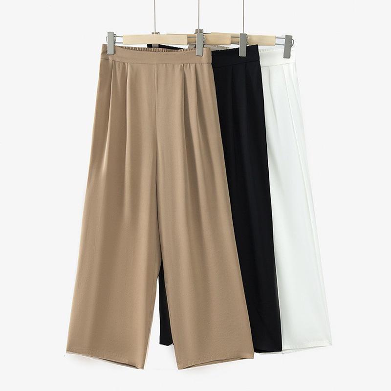 

Heavyweight Silk Stretch Georgette Wide-Leg Pants - Casual, Comfortable, Mulberry Silk, Eight-Point Length L