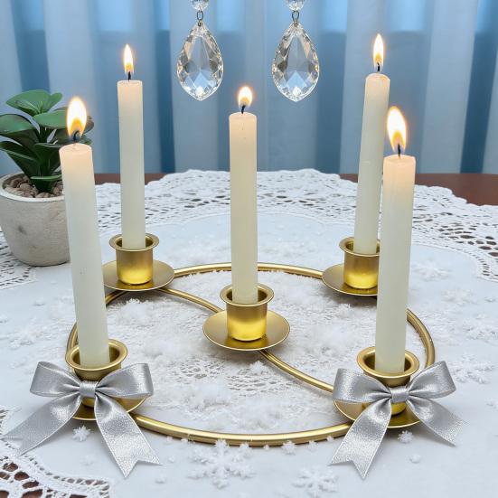 Yousheng Advent Wreath Candle Holder Christmas Candle Ring Stand for 4/5 Taper Candles Gold Metal Advent Wreath Ring for Christmas Holiday Home Party