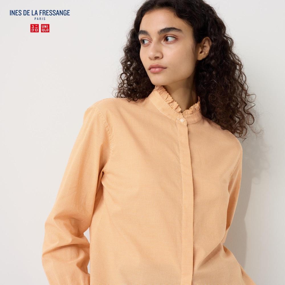 

UNIQLO JAPAN блузка в клетку с оборками и длинными рукавами