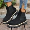 Women's Platform Suede Martin Boots, Round Toe Chunky Heel Ankle Booties, Elastic Gaiter Wide Width Available Slip-On Boots