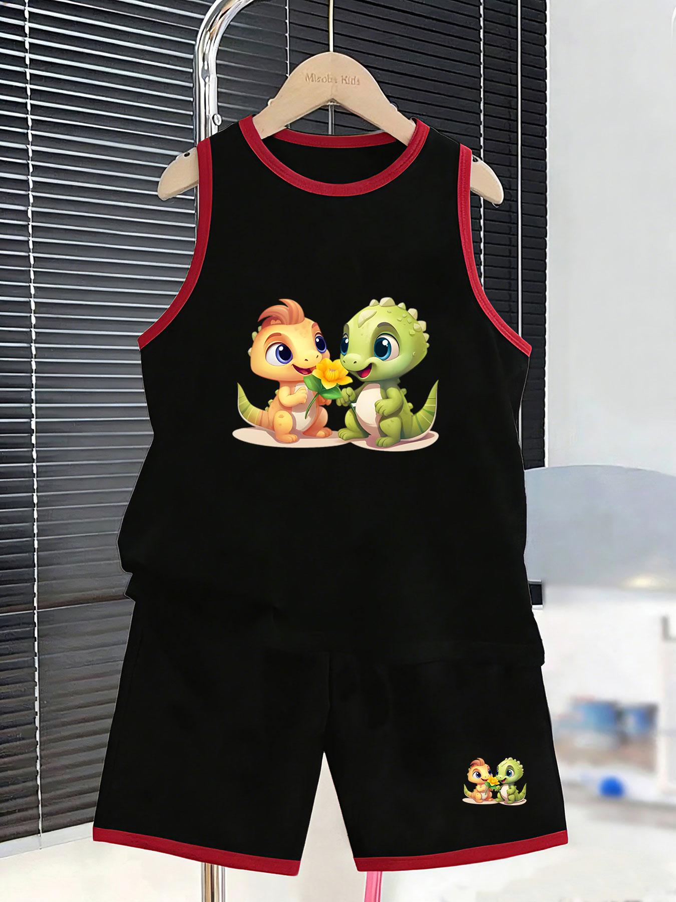 

Boys’ twin dinosaur flower set. Cute breathable set, loose fit, ideal for summer play & daily outings. 7Y чорний