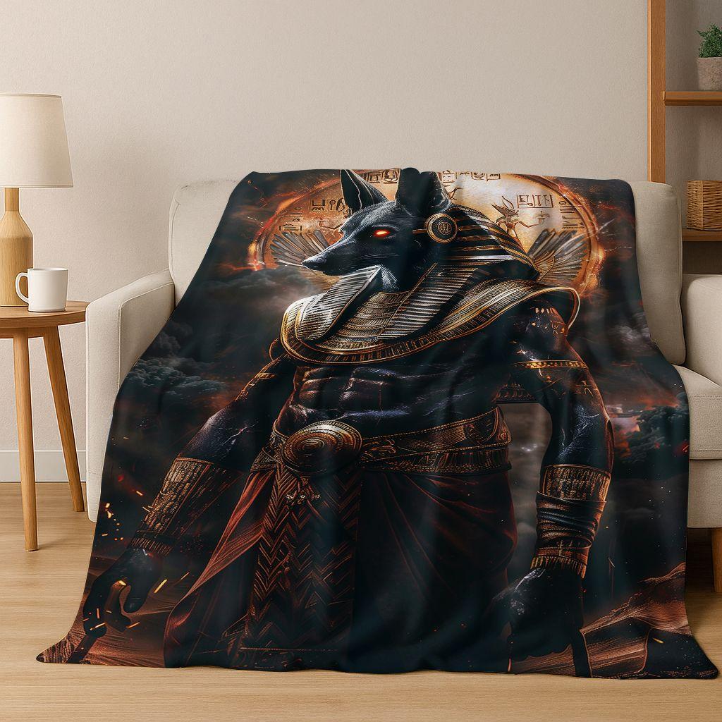 Ancient Egyptian Gods Dead Anubis Pharaoh Tutankhamun Mask Flannel Blanket,Cozy Soft Throw Blanket for Home Bedroom Bed Sofa Kid