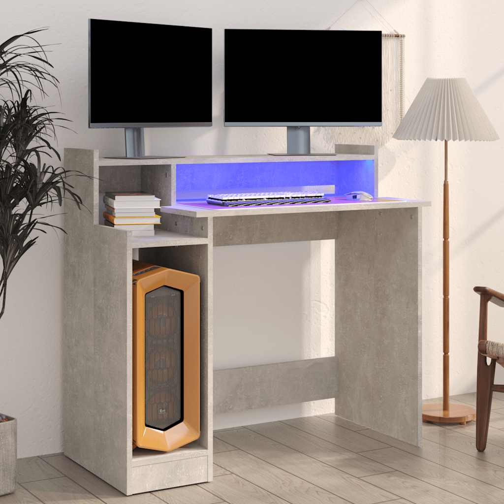 Biurko Z Podświetleniem Led, Betonowa Szarość, 97X45X90 Cm