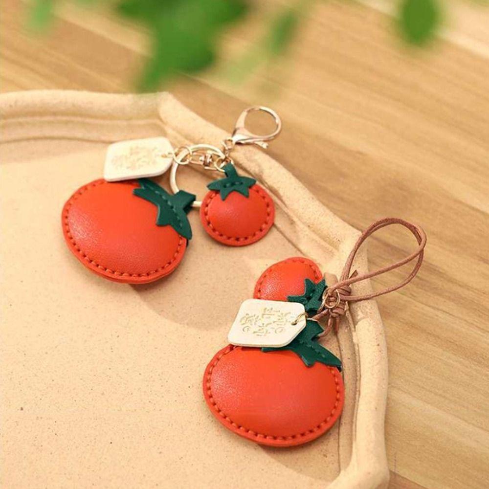Cute Persimmon Keychain Funny Design Creative Key Ring Creative Leather Bag Pendant  Woman