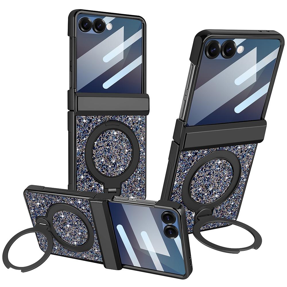 Anti-peeping Tempered Glass Bling Diamond Case For Samsung Galaxy Z Flip 7 Flip6 Magnetic Metal Bracket Hinge Shockproof Cover