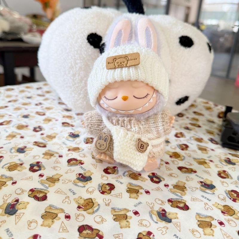For 15-17CM LABUBU v1v2 doll clothes outfit striped series sweater autumn and winter clothes winter striped sweater hat set for bear hat tide